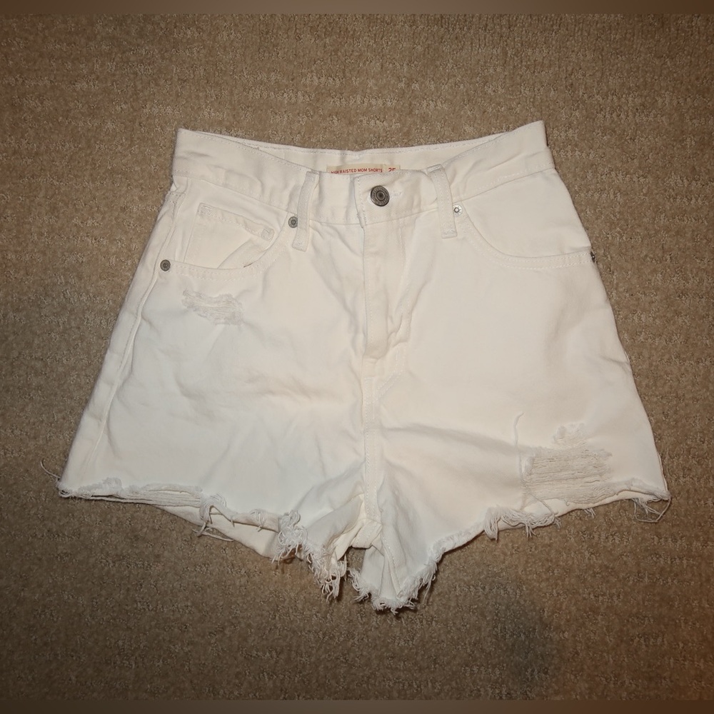 Levi’s High Waisted Mom White Distressed Denim Shorts